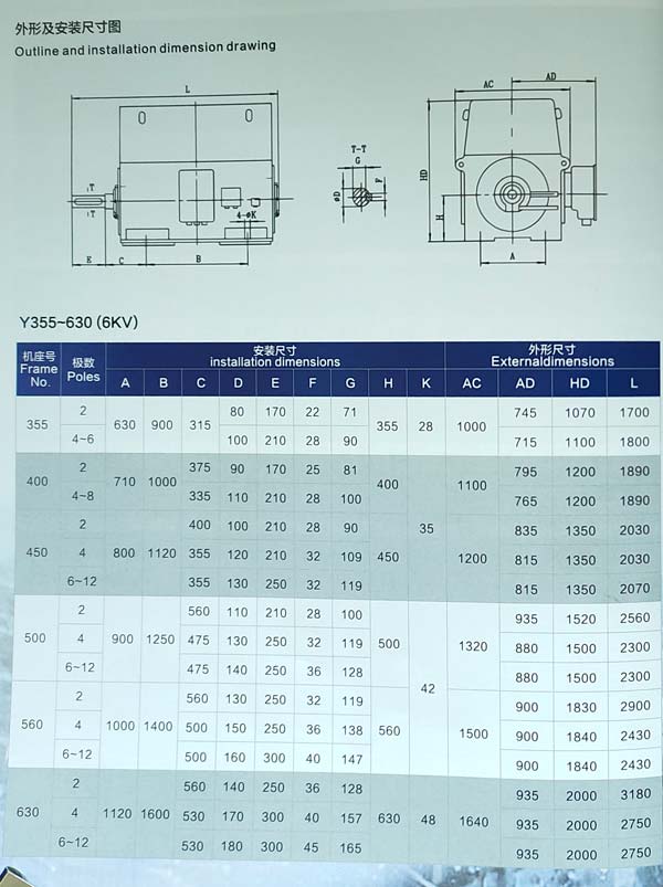 Y系列6KV高壓電機安裝尺寸表